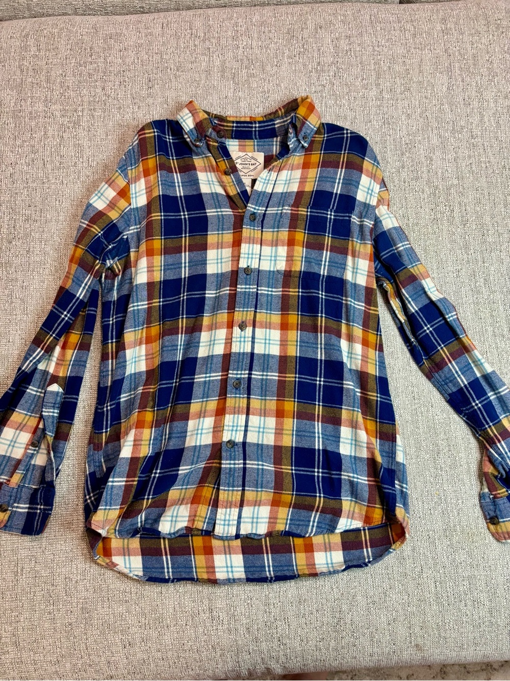 St. John's Bay Plaid Button-Down Shirt - Blue & Mustard